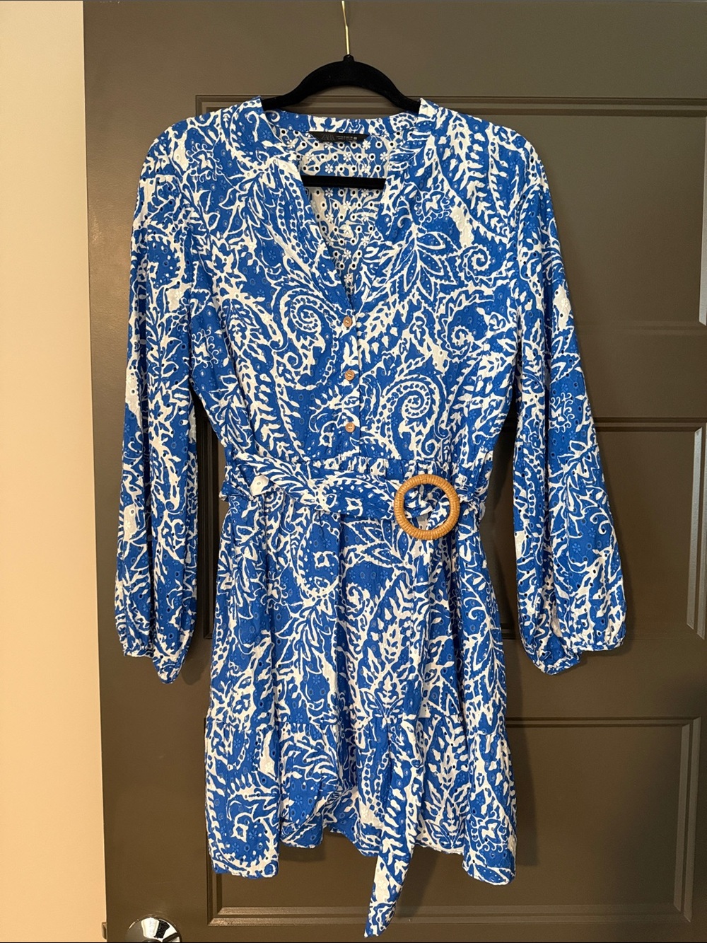 Blue & White Belted Tunic Dress